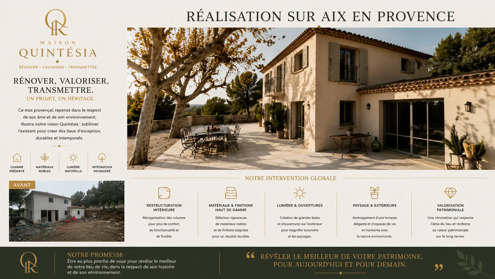 Mas provençal en pierre rénové dans un paysage méditerranéen